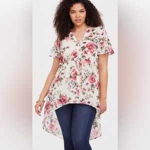 Torrid Lexie Babydoll Chiffon Floral Tunic High/Low Women’s Size 3